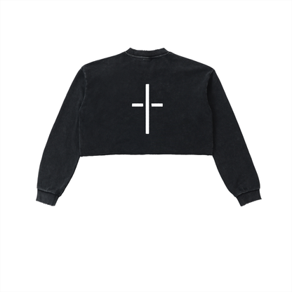 Snow Washed Raw Edge Cropped Sweatshirt