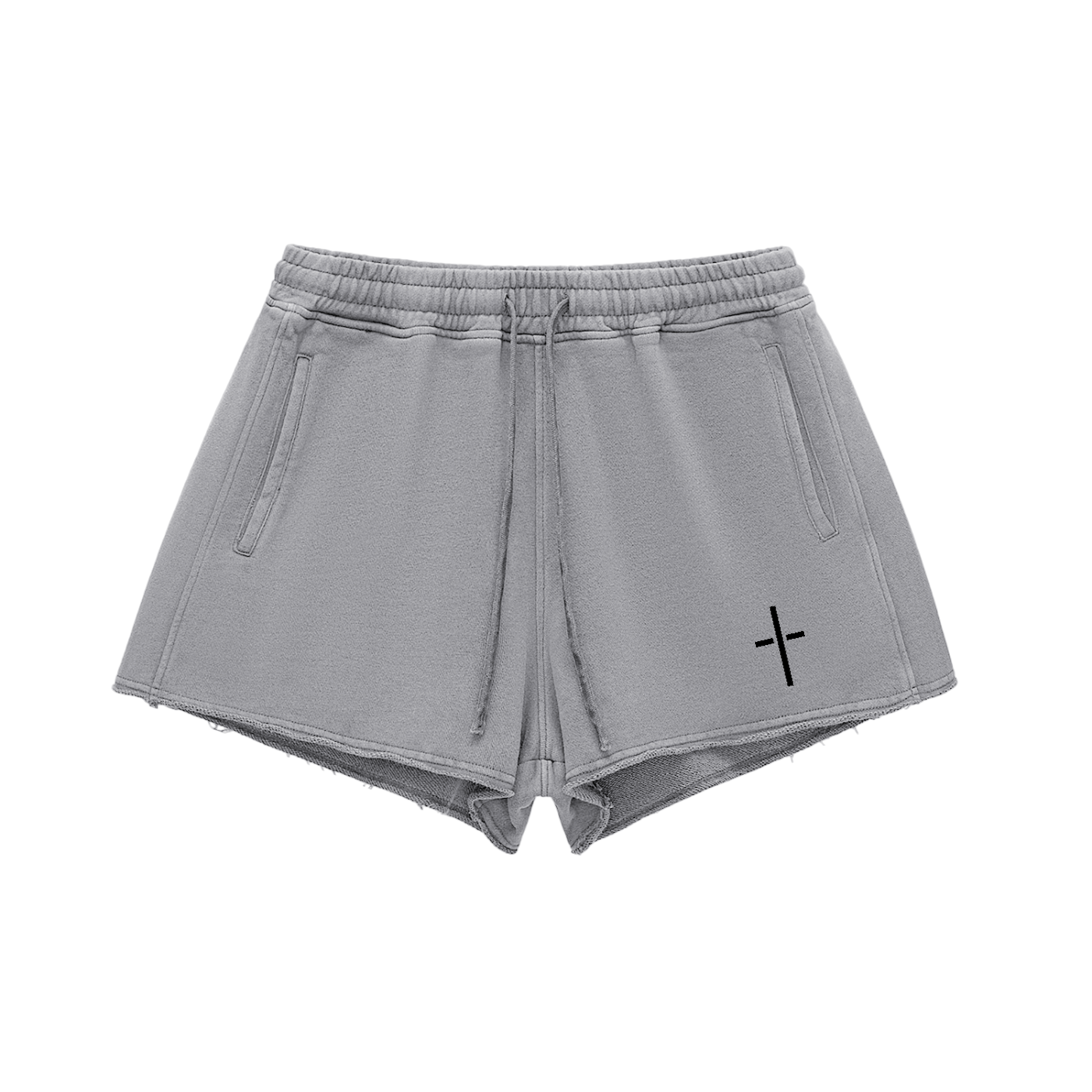 Snow Washed Raw Edge Drawstring Shorts