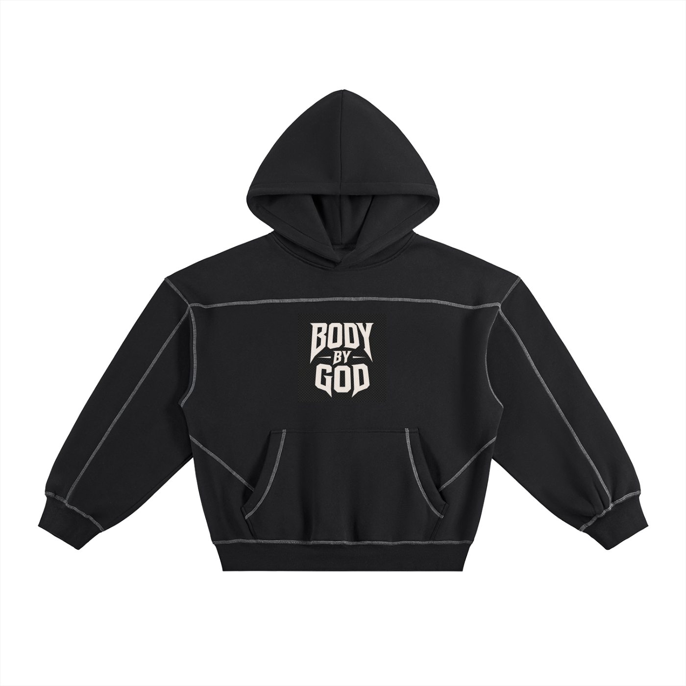 Contrast-Stitched Boxy Fleece Hoodie